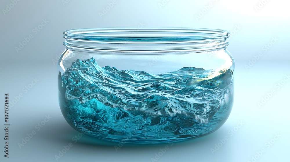 Poster stunning 3d rendering of an ocean wave captured inside a glass container, showcasing dynamic movemen