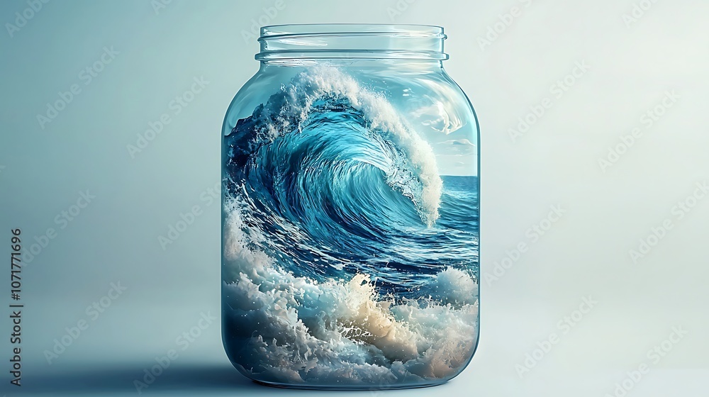 Aufkleber stunning 3d rendering of an ocean wave encased inside a glass jar capturing the beauty of sea elemen