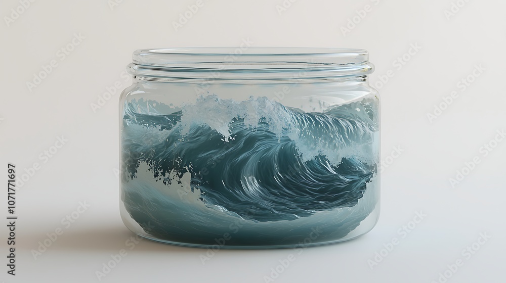Aufkleber stunning 3d rendering of turbulent ocean wave captured inside a transparent glass container with rea