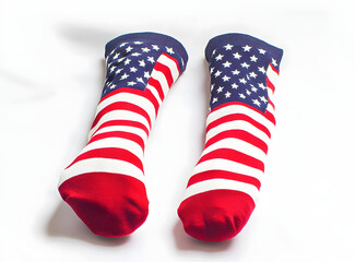 Fototapeta premium Socks with american flag stripes on white background