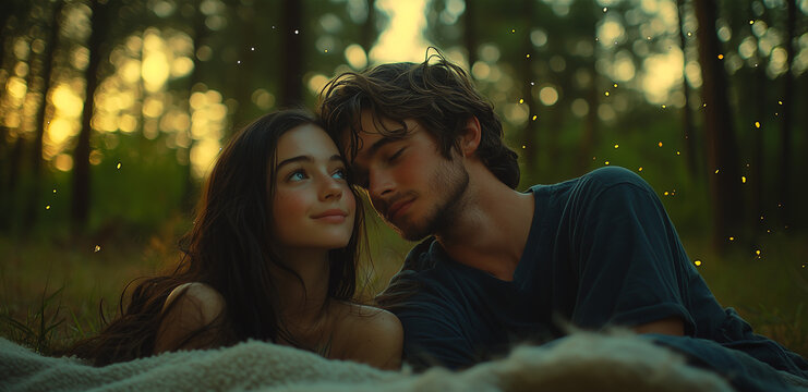 A girl dreams about the future after her tennagers' first kiss at night