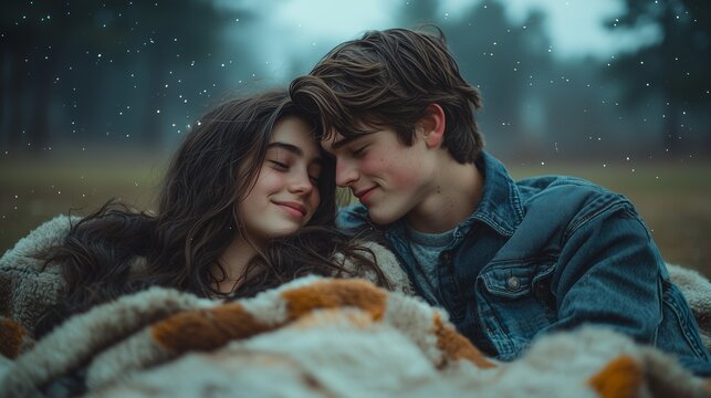  Teenagers' first kiss outdoor