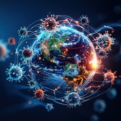 Global Pandemic Concept with Earth and Virus Particles