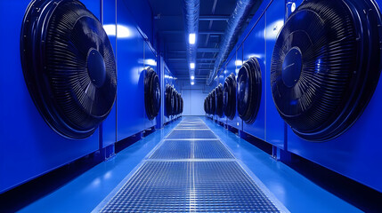 Blue Industrial Ventilation System with Large Fans - Realistic Photo