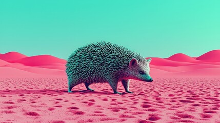 Obraz premium Surreal Hedgehog in a Pink Desert Landscape