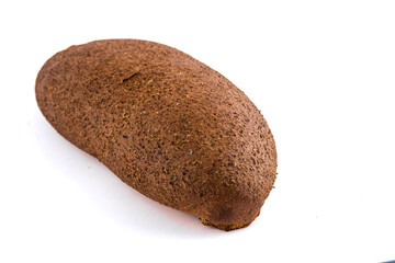 A delicious freshly baked rye bread ruddy on a white background