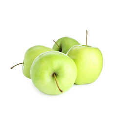 Many fresh green apples isolated on white