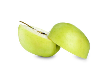 Halves of fresh green apple isolated on white