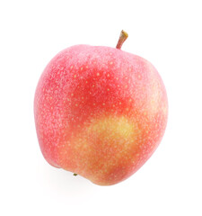 One ripe red apple isolated on white, top view