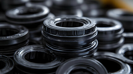 Closeup of Black Rubber O-Rings Stacked