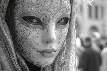 Elegant venetian mask with intricate design in black and white