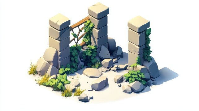 Ancient ruins, 3D texture, gaming texture isolated on transparent or white background, png