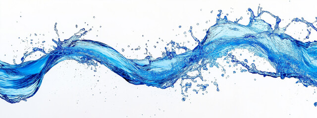 Obraz premium Dynamic blue water splash isolated on white background, refreshing fluid motion for clean and fresh design concepts