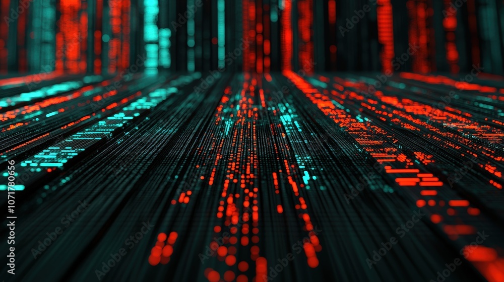 Poster futuristic digital data network abstract technology background red and teal glowing line