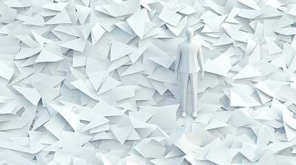 Person Standing in a Pile of White Triangles   Data Overload  Digital Transformation  3D R
