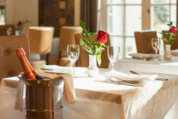 A set table in the restaurant