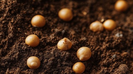 A close-up of seeds nestled in soil, ready to grow. Perfect for illustrating themes of potential, nurturing,