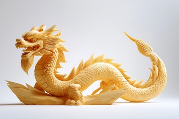 Fototapeta premium A golden dragon, carved in gold on a white background
