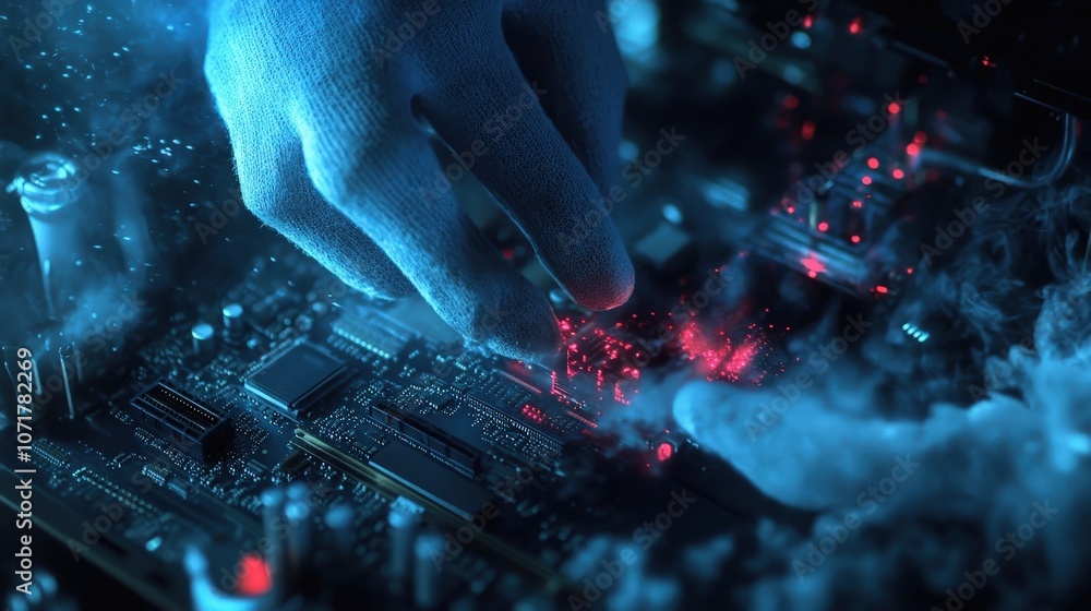 Poster a computer repair expert dusting and cleaning internal components, ensuring optimal performance and 