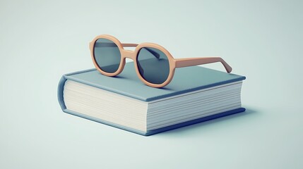 A Cute and Simple Scene Featuring a Book with Stylish Glasses Resting on Top Against a Soft Background, Ideal for Illustrating Themes of Reading, Relaxation, and Knowledge