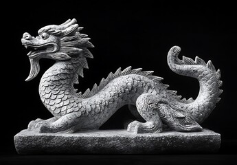 Fototapeta premium Black and white stone carving of an ancient Chinese dragon