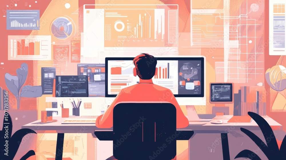 Poster a data scientist working with ai-powered software, uncovering trends in complex datasets,