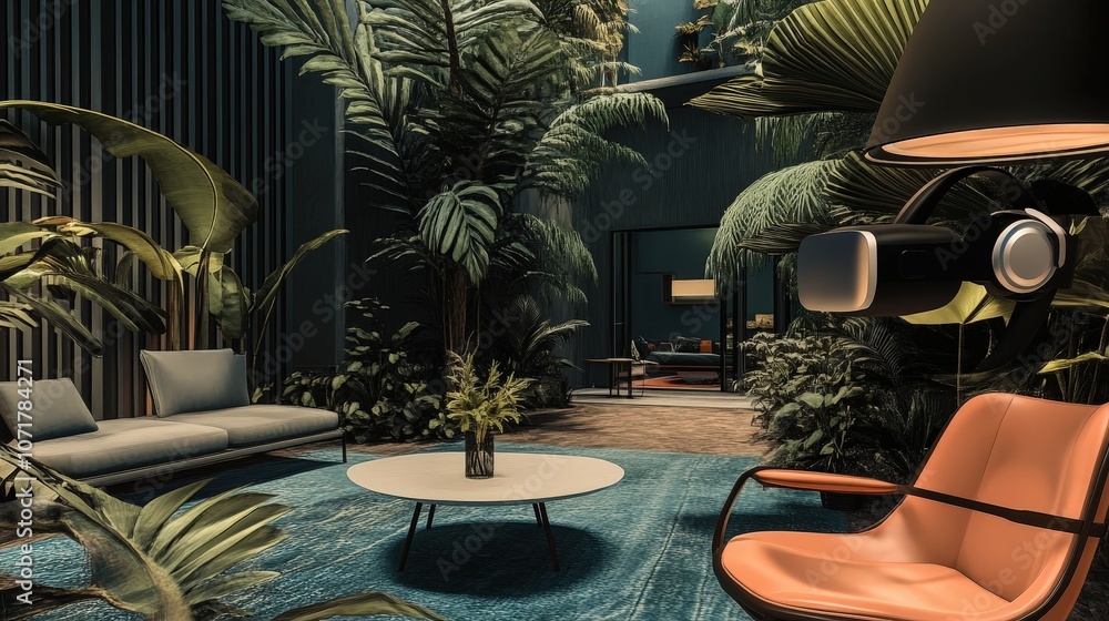 Poster a designer using vr to visualize an interior space, blending technology with creativity for immersiv