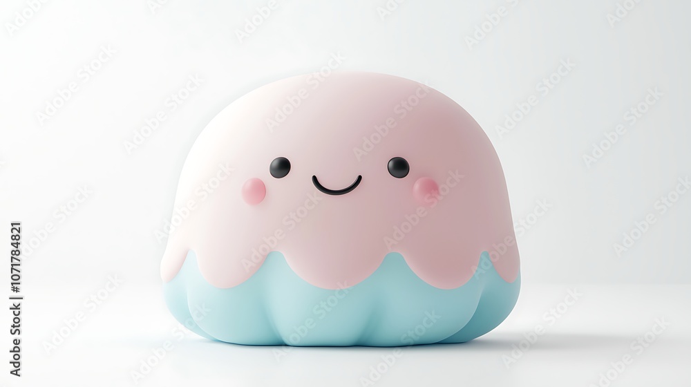 Poster cute and simple jellyfish character floating in calm water with a minimalist background, perfect for