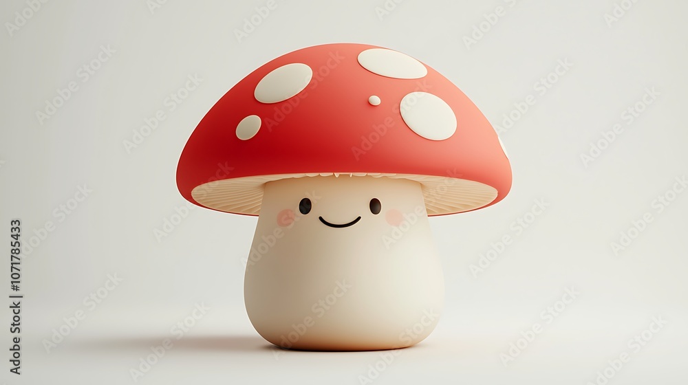 Poster cute and simple smiling mushroom character on a minimalist background ideal for whimsical designs an