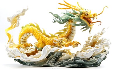 Fototapeta premium Chinese dragon, yellow and green color scheme