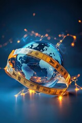 Glowing globe with artistic film strip around it