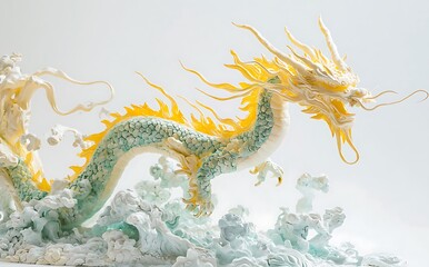 Fototapeta premium Chinese dragon, yellow and green color scheme