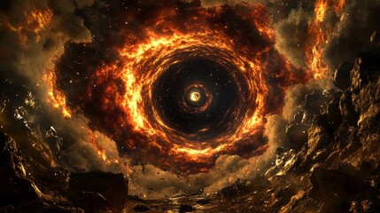 The Eye of Eternity: A Vortex of Infinite Darkness,A Devouring Black Hole.Concepts of cosmic horror, the unknown, the void, existential dread, destruction, and the cyclical nature of life and death.