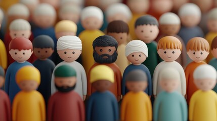 Obraz premium Diverse Crowd of Smiling Cartoon People Inclusive Community Concept