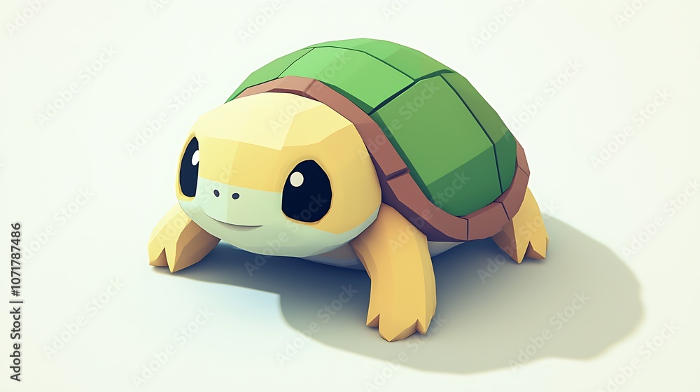 Poster cute 3d turtle character with shell on simple background, perfect for illustrations or educational m