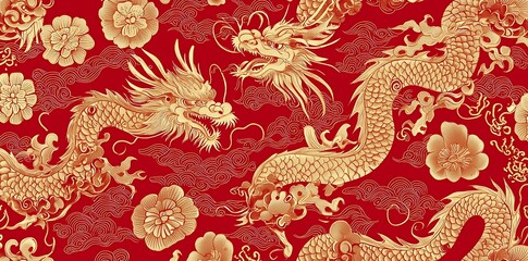 Chinese New Year background with dragon and flower