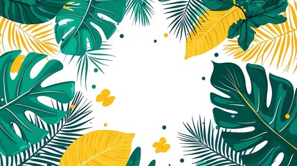 Fototapeta premium Vibrant Clip Art Frame with Tropical Leaves and Greenery, Showcasing a Bright and Lively Design Ideal for Nature-Themed Projects and Creative Uses