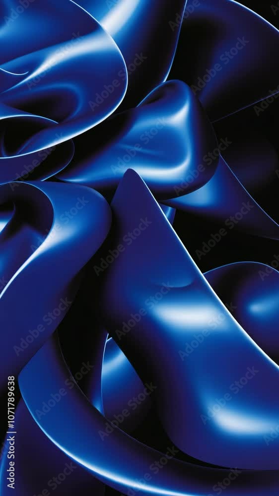 Poster abstract blue shapes with a glossy finish create a swirling pattern against a dark background