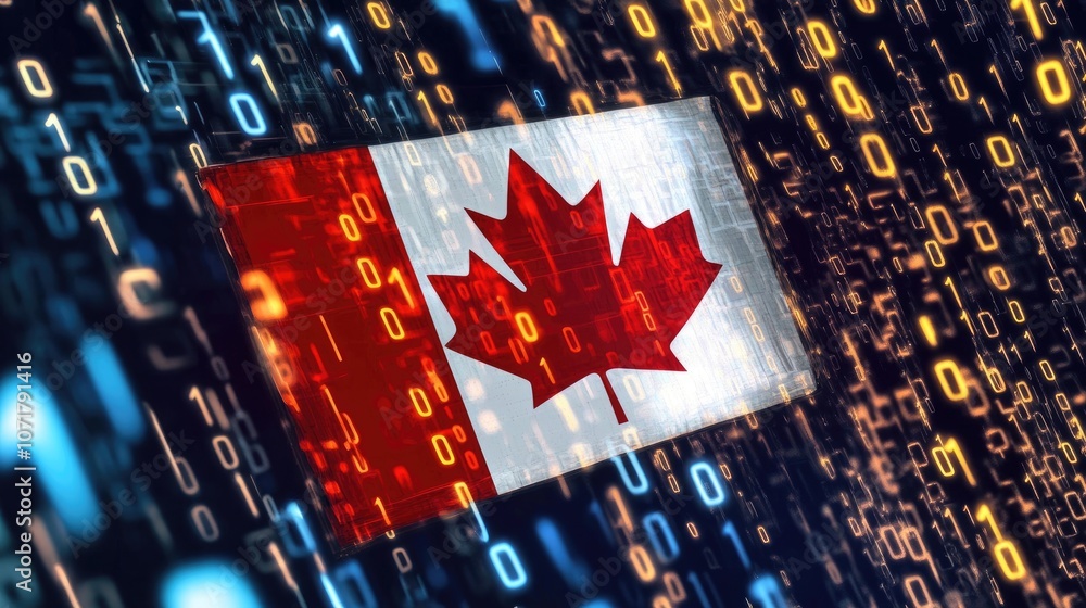 Poster digital canada flag with binary code background