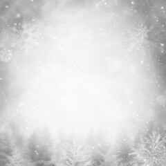 White snowy winter monochrome background with snow, snowflakes, landscape, nature, sky, horizon view.