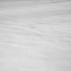 Fototapeta premium White snowy winter monochrome background with snow, snowflakes, landscape, nature, sky, horizon view.