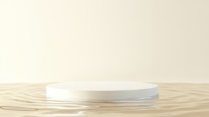 White podium on the water for product presentation,Product display,3d illustration,standing podium advertisement,concept skin care cosmetics solution,Podium,stage pedestal platform,3d rendering.