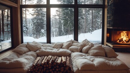 Fototapeta premium A cozy living room with a fireplace