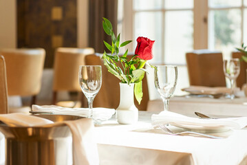 A set table in the restaurant