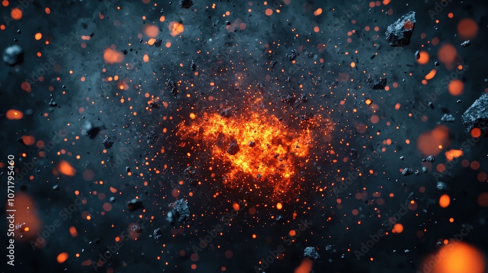 Poster fiery explosion with sparks and debris abstract background image