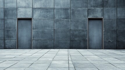 Fototapeta premium Modern Gray Wall with Two Minimalist Doors