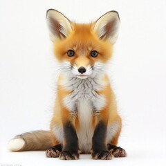 Obraz premium Adorable red fox kit sitting on white background