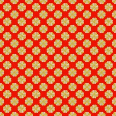 Gold flowers seamless pattern on red background 