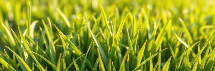 Obraz premium A close-up view of green grass blades in the sunlight