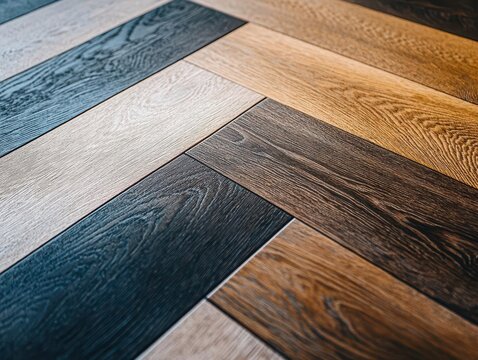 close-up angle view of luxurious modern wood parquet texture, highlighting the grains and patterns that convey warmth and sophistication in interior spaces